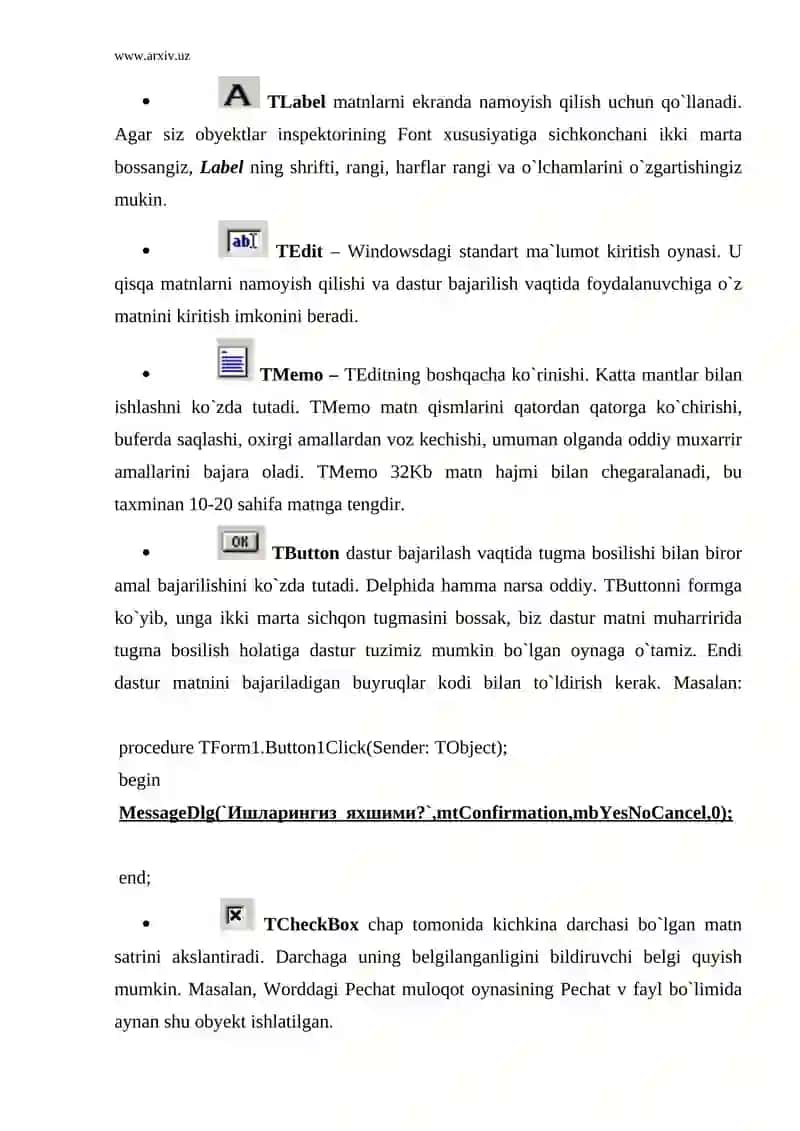 Standart Komponentlar to`plami 3