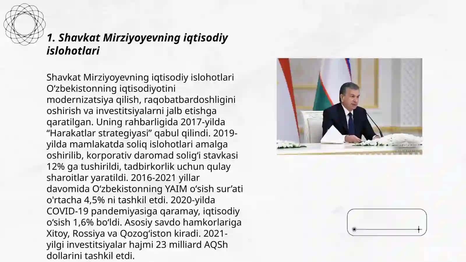 Shavkat Mirziyoyevning iqtisodiy islohotlari 3