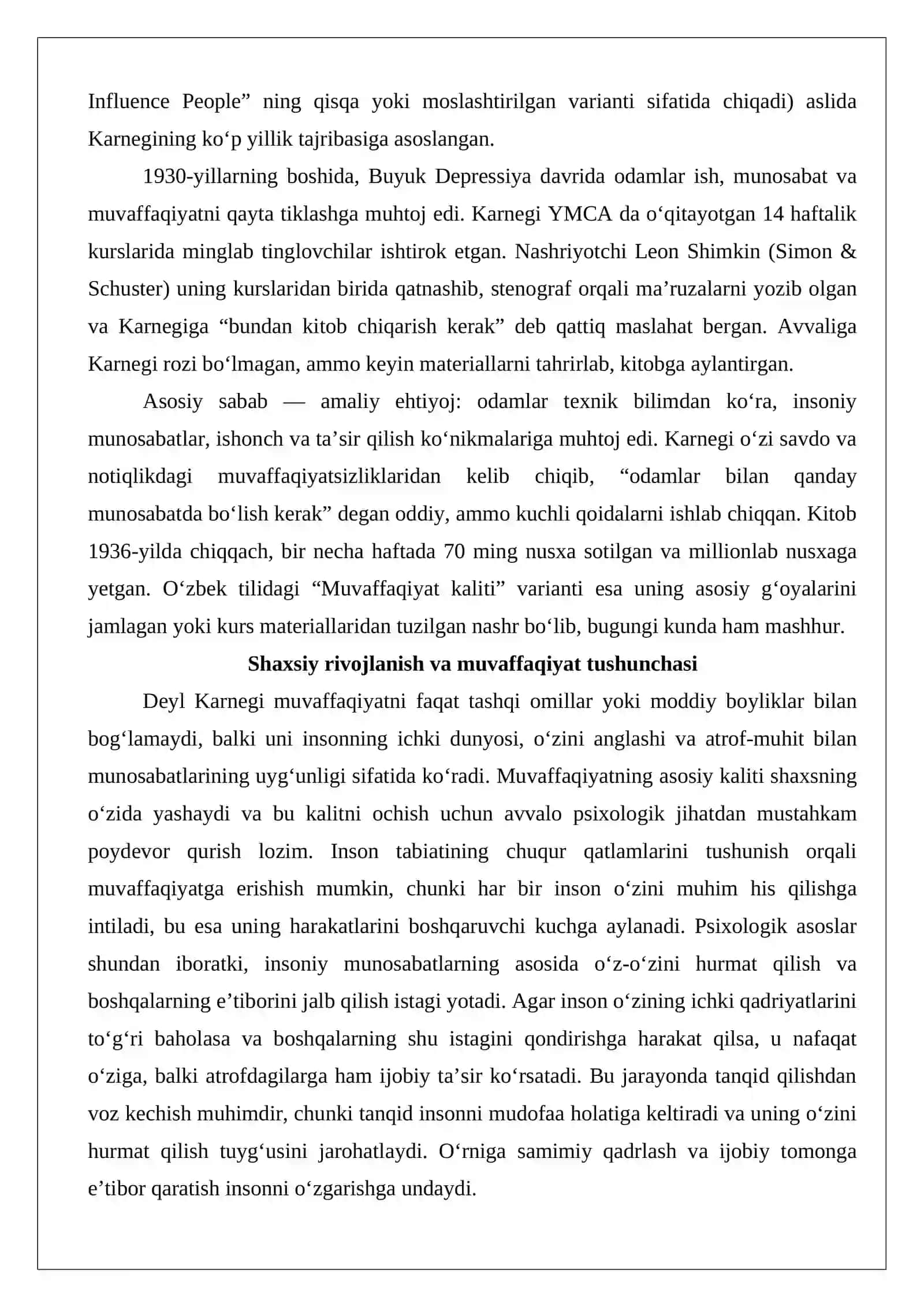Deyl Karnegi: Muvaffaqiyat kaliti asari 3