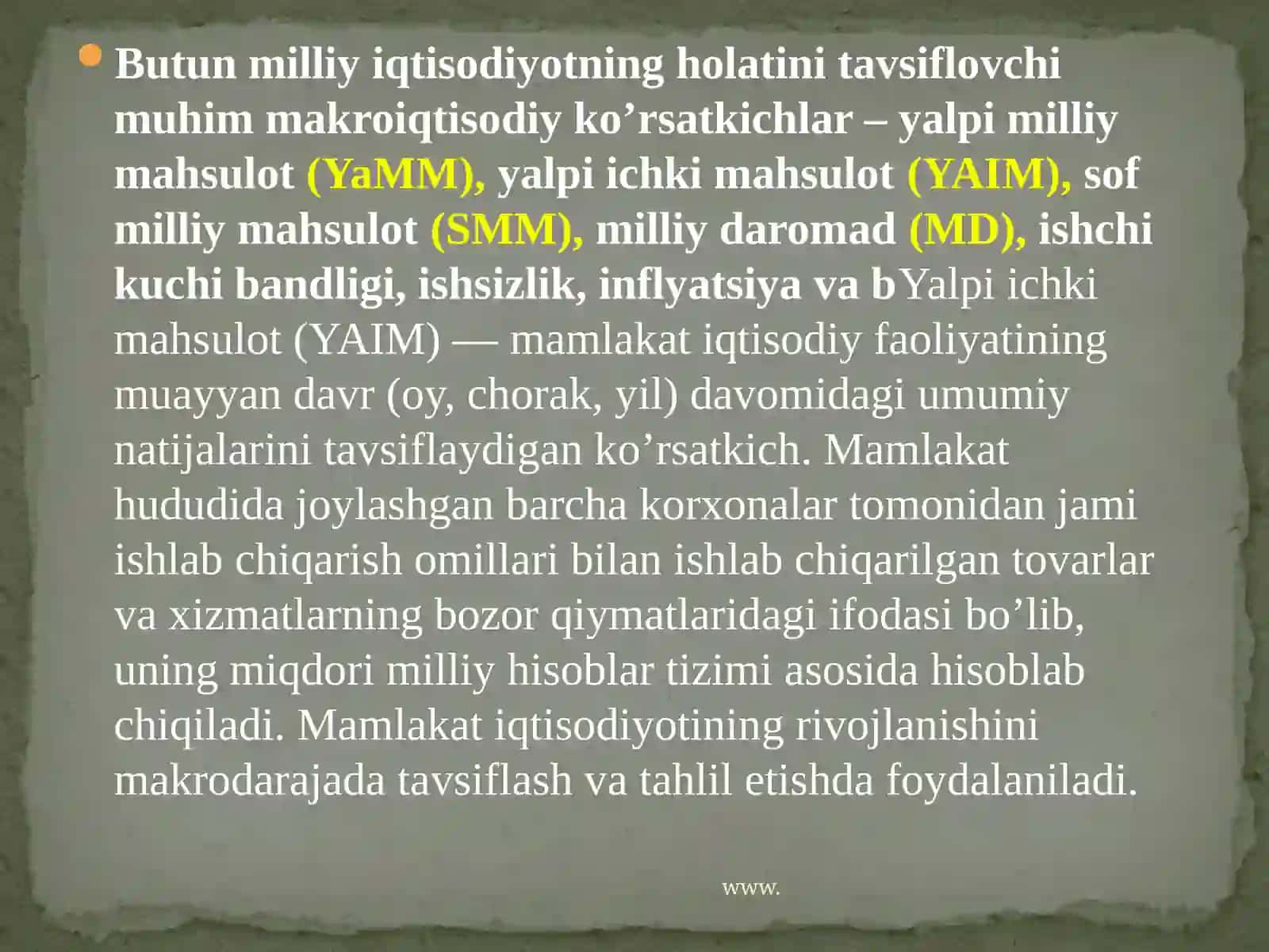 Yalpiichki mahsulot statistikasi va uning xajmini hisoblash usullari 3