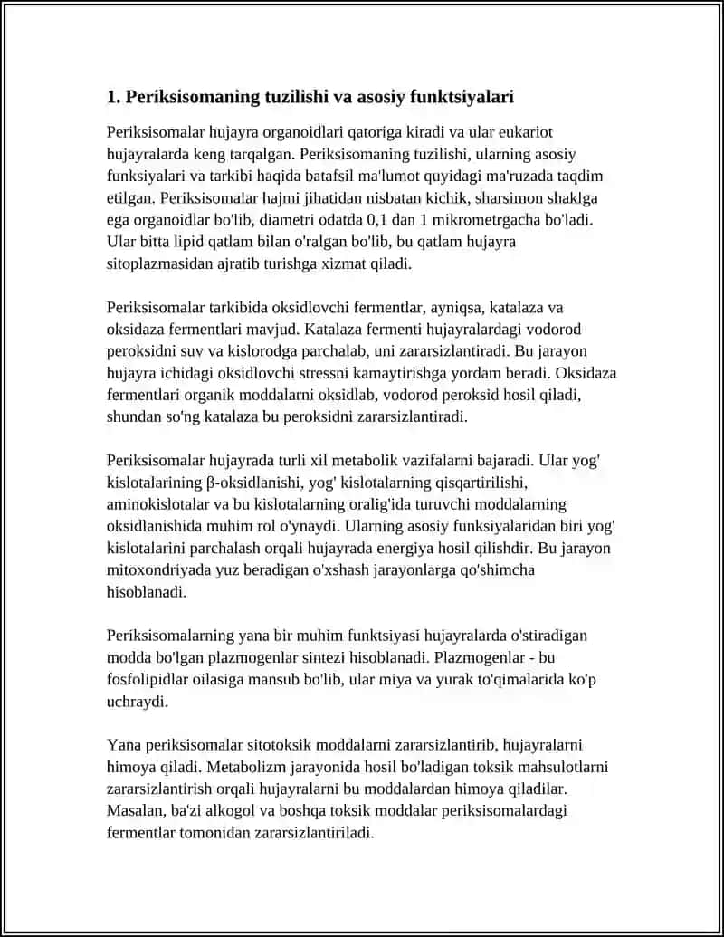 HUJAYRA ORGANOIDLARI: PERIKSISOMA, PRATOSOMA VA MITOKHONDRIYA 3