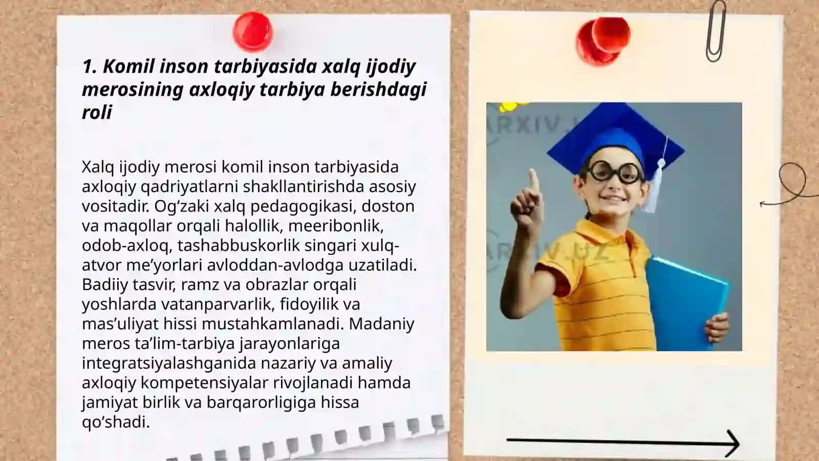 Komil inson tarbiyasida xalq ijodiy merosining axloqiy tarbiya berishdagi roli 3