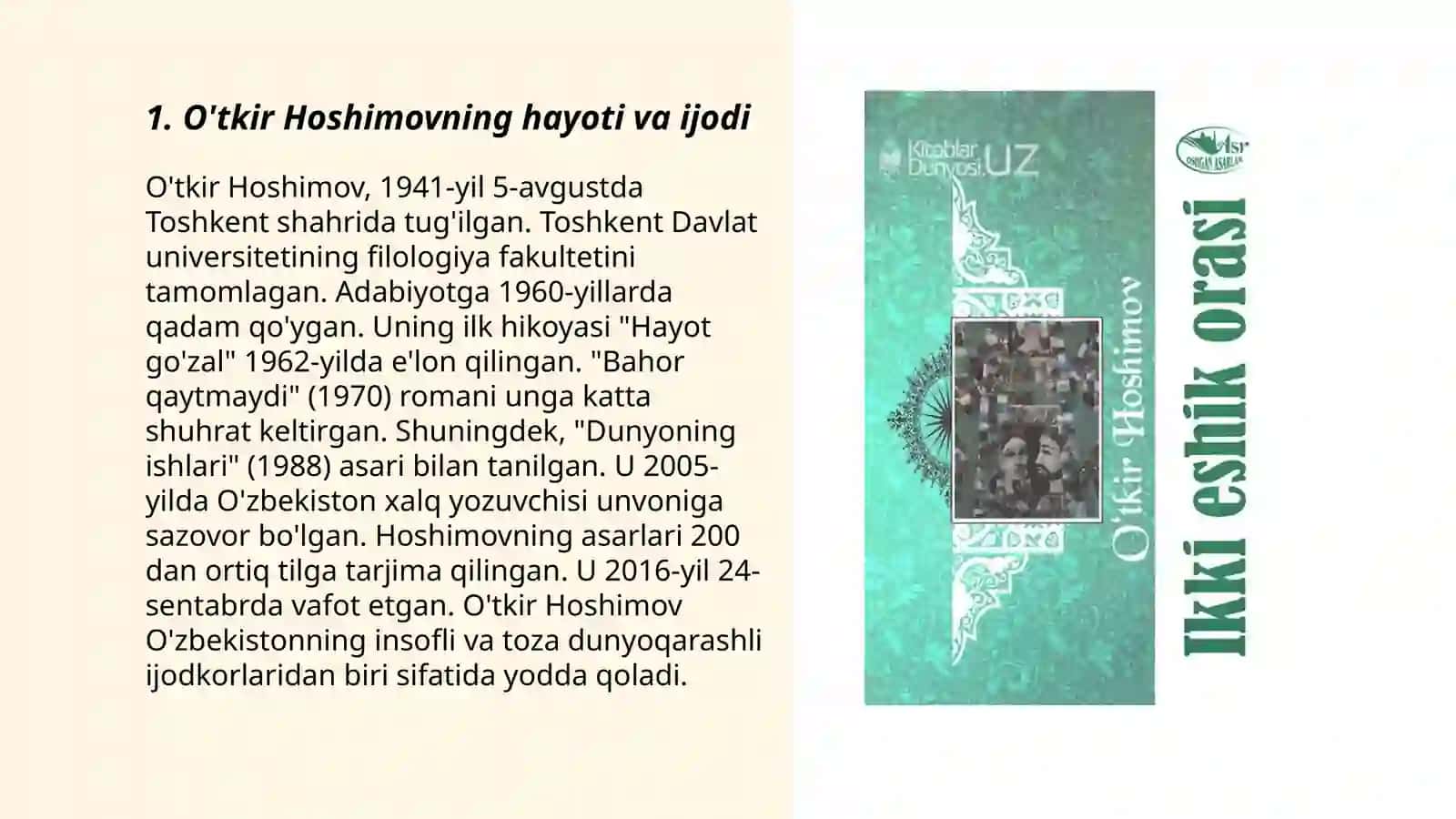 O'tkir Hoshimovning dunyoning ishlari povesti tahlili 3