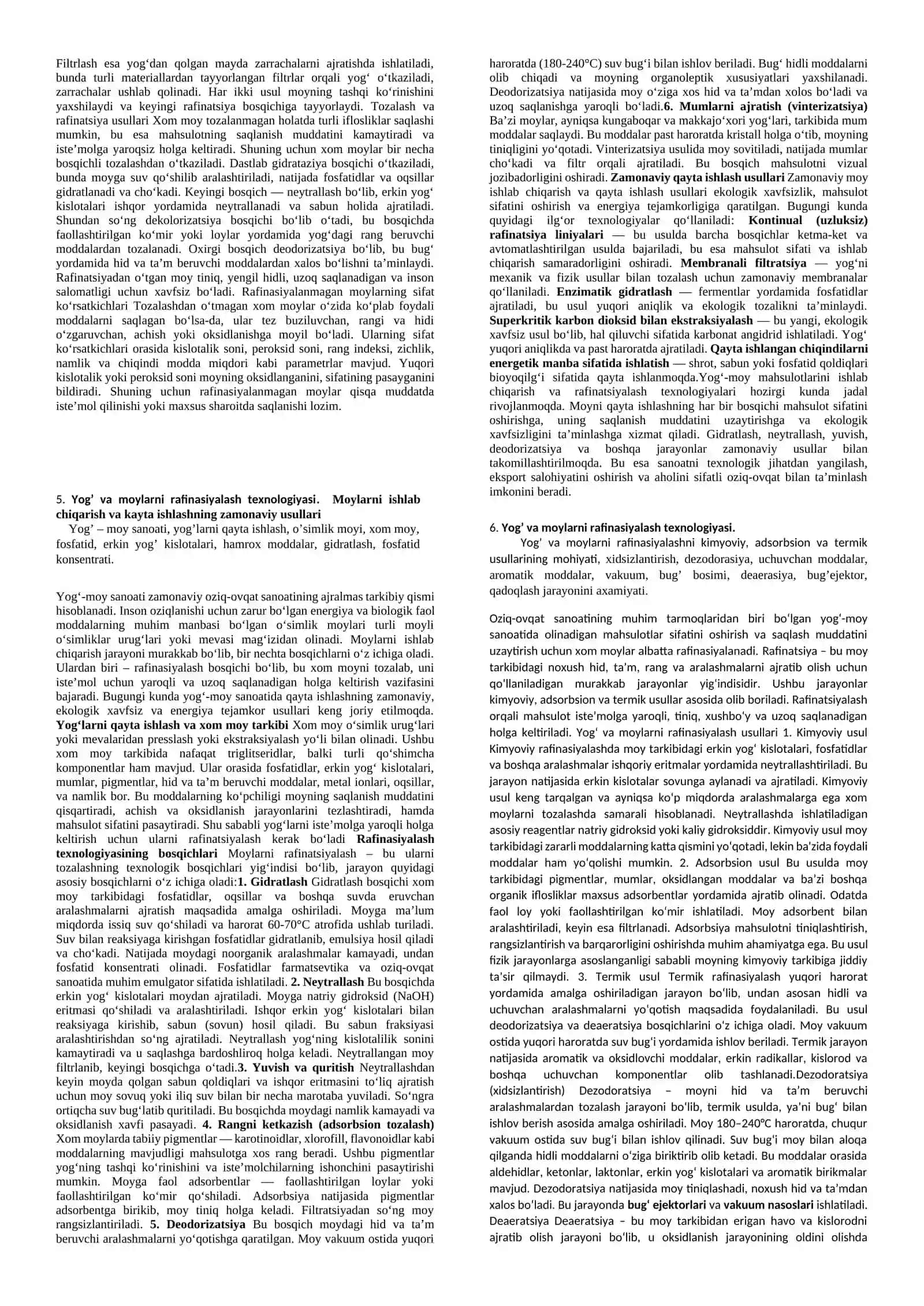 Oziq-ovqat texnologiyasi asoslari fanining mazmuni 3