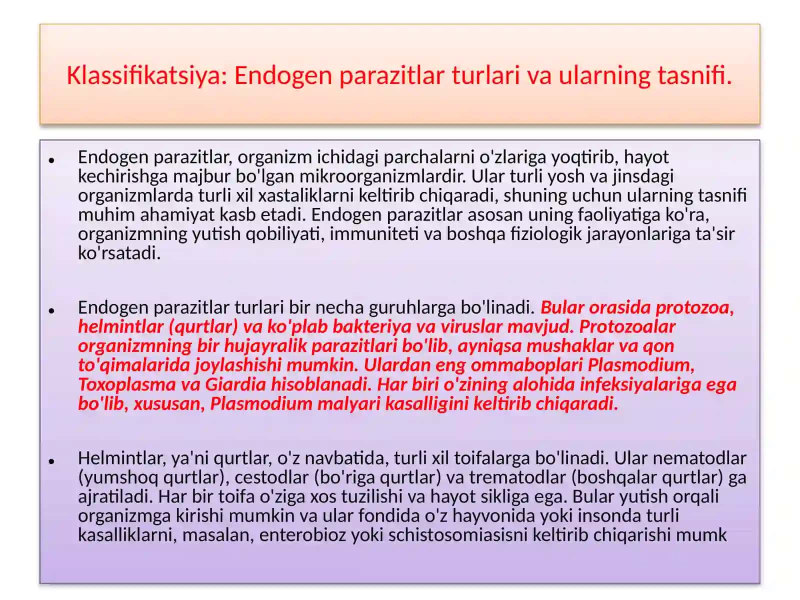 Endogenparazitarkasalliklar klassifikatsiyasi patoginezi 3