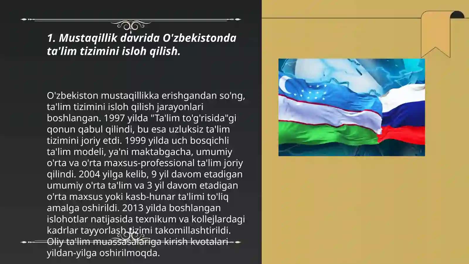Mustaqillik Yillarida Oʻzbekiston Respublikasida Taʼlim Sohasida Amalga Oshirilgan Oʻzbekiston va Jahon Hamjamiyati (Sobirov Sardorbek) 3