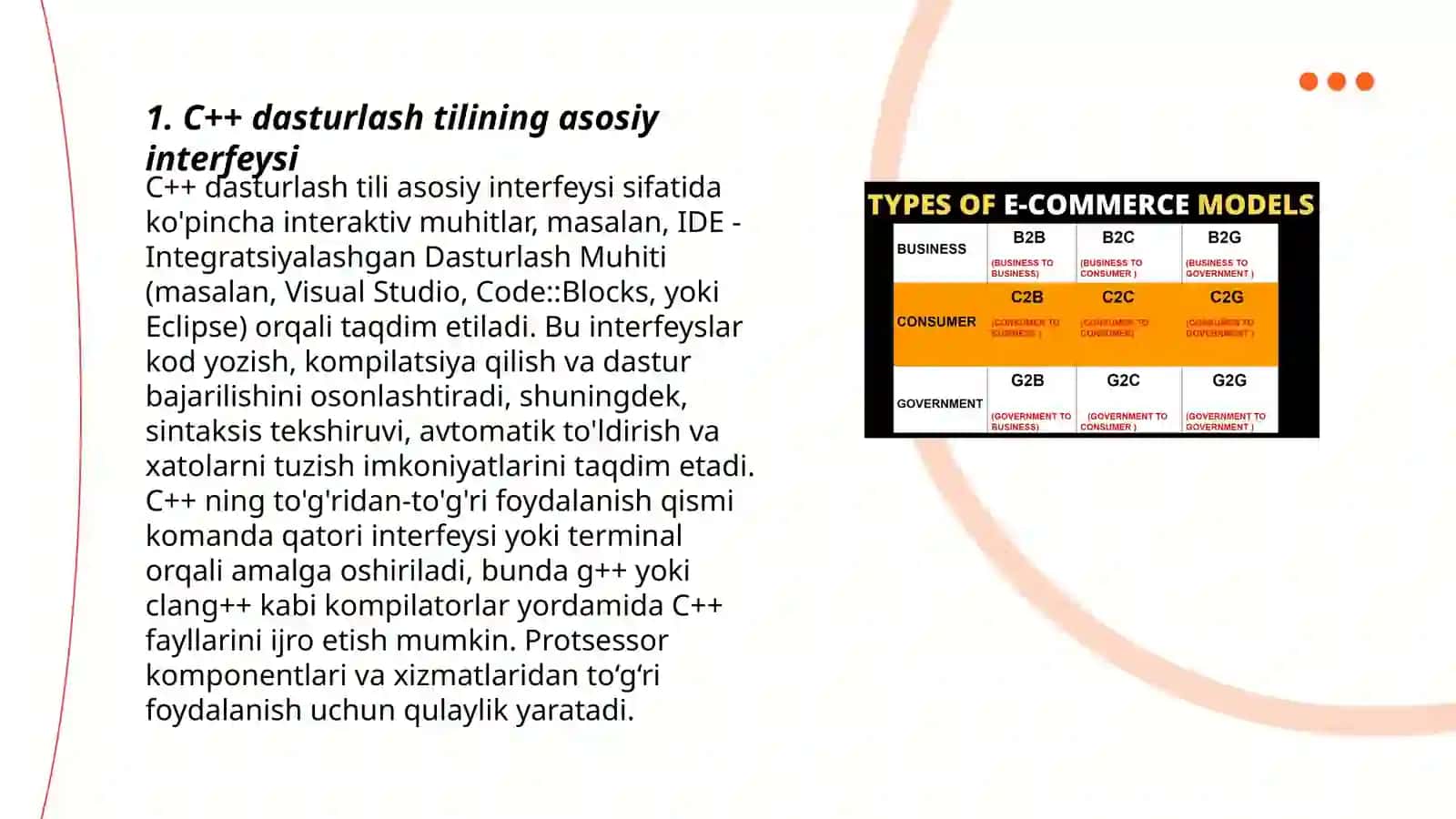 C++ dasturlash tilining interfeysi va imkoniyatlari 3