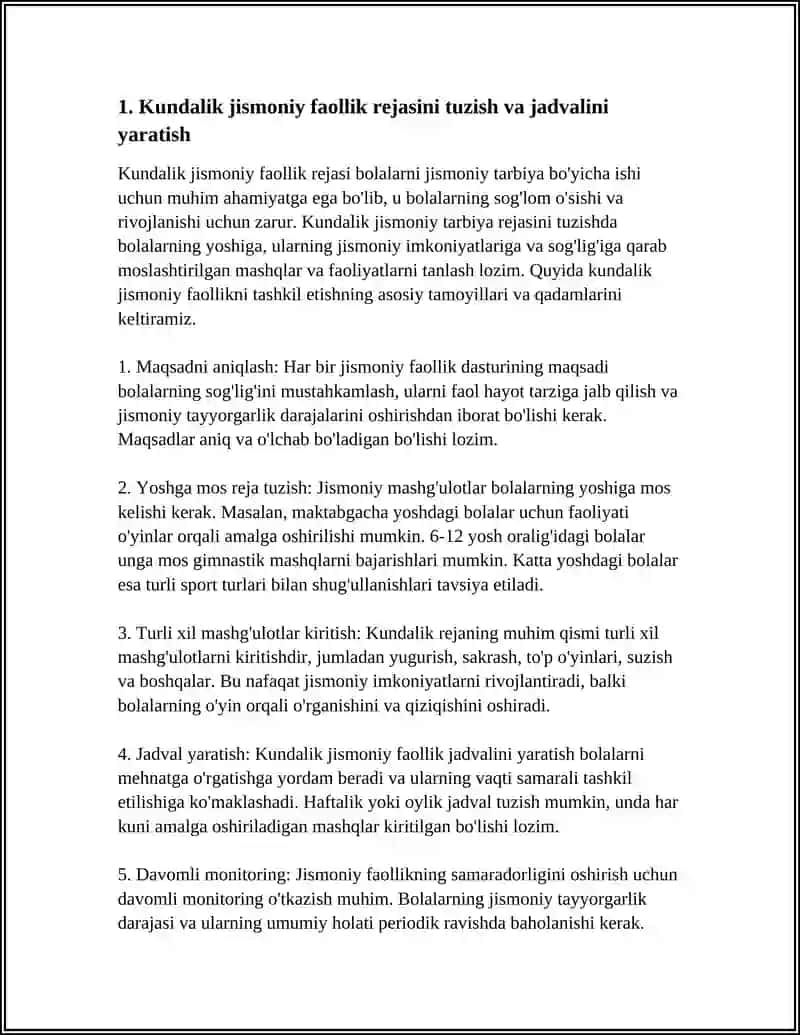 Kundalik bolalarni jismoniy tarbiya bo'yicha ishni tashkil etish 3
