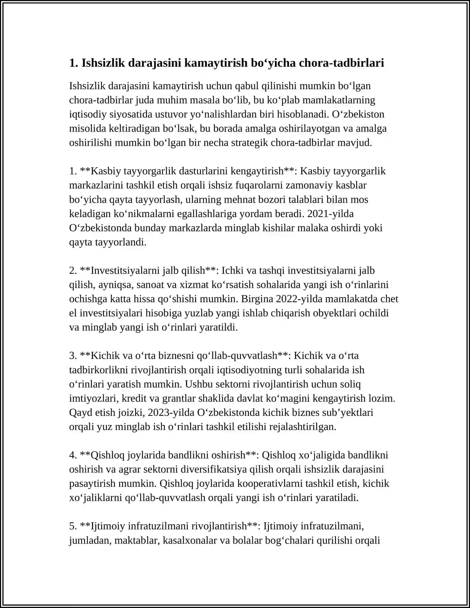 ISHSIZLIKNING OLDINI OLISH, INFLYATSIYA VA ANTINFLYATSION SIYOSAT BO‘YICHA DAVLATIIMIZDA OLIB BORILAYOTGAN ISLOHOTLARNI TAHLIL QILISH 3