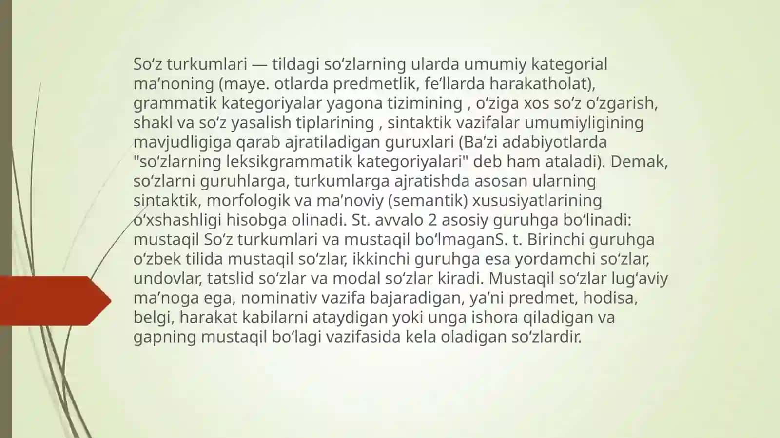 Hozirgi ózbek tilida sóz turkumlari. Mustaqil sózlar 3
