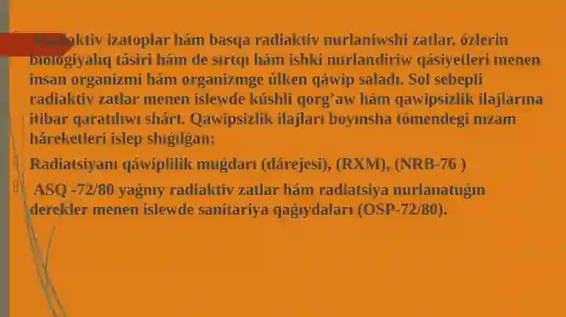 Radioaktiv zatlar menen islegende radioaktiv qawipsizliktiykarlari 3