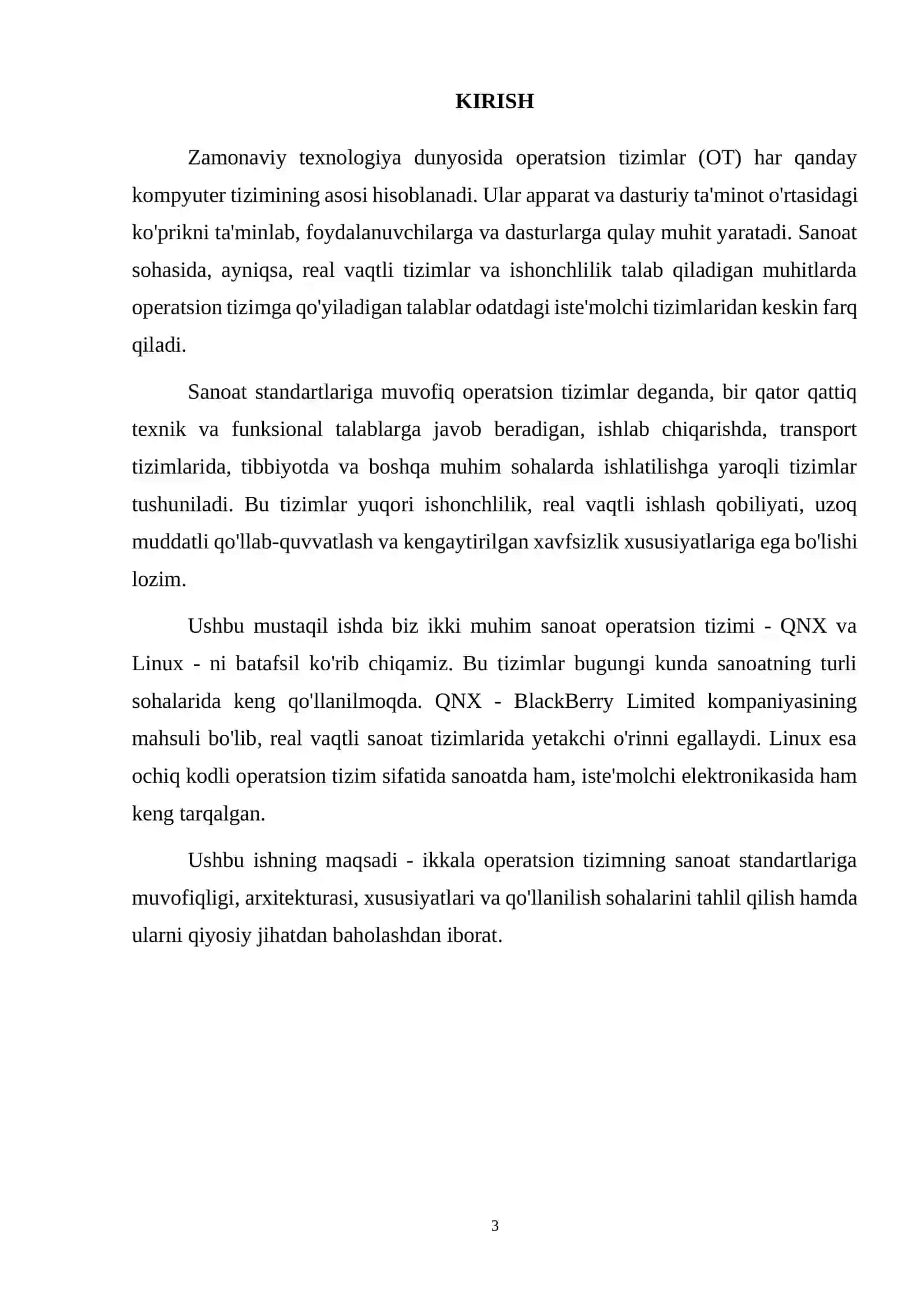 OTning sanoat standartlari (QNX, Linux OS) 3