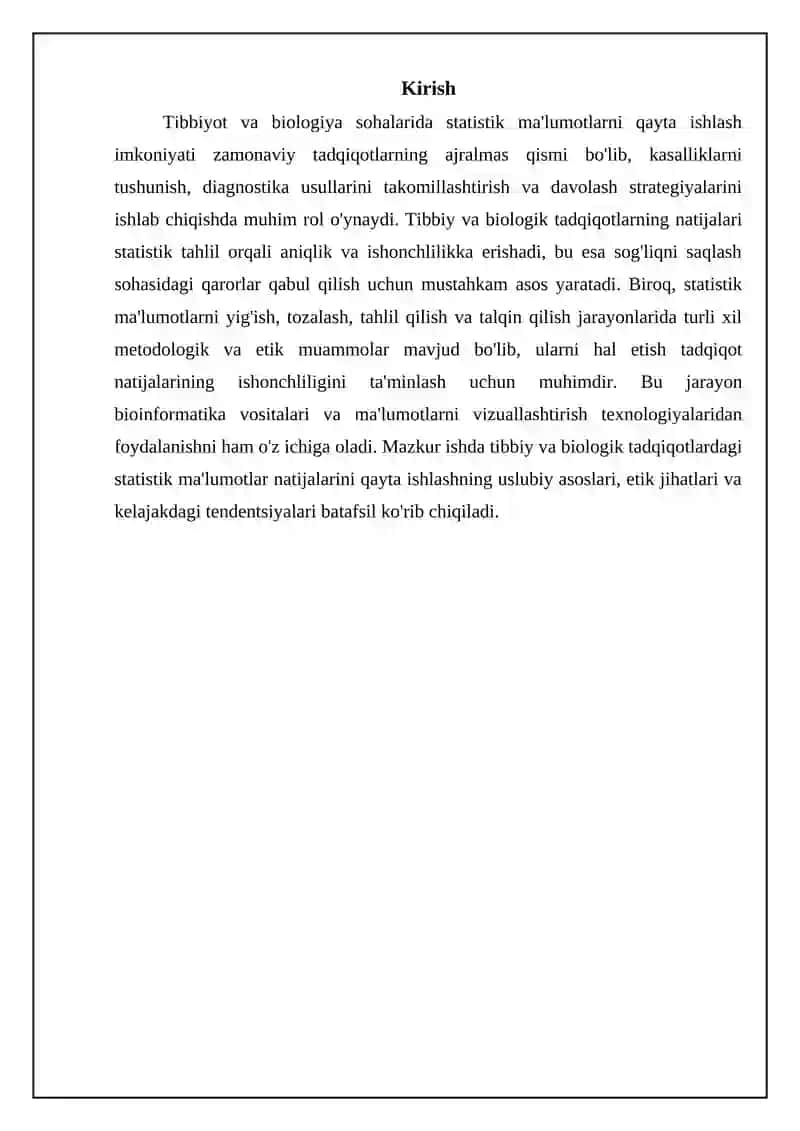 Tibbiy va biologik tadqiqotlarning statistik ma'lumotlar natijalarini qayta ishlash imkoniyati 3