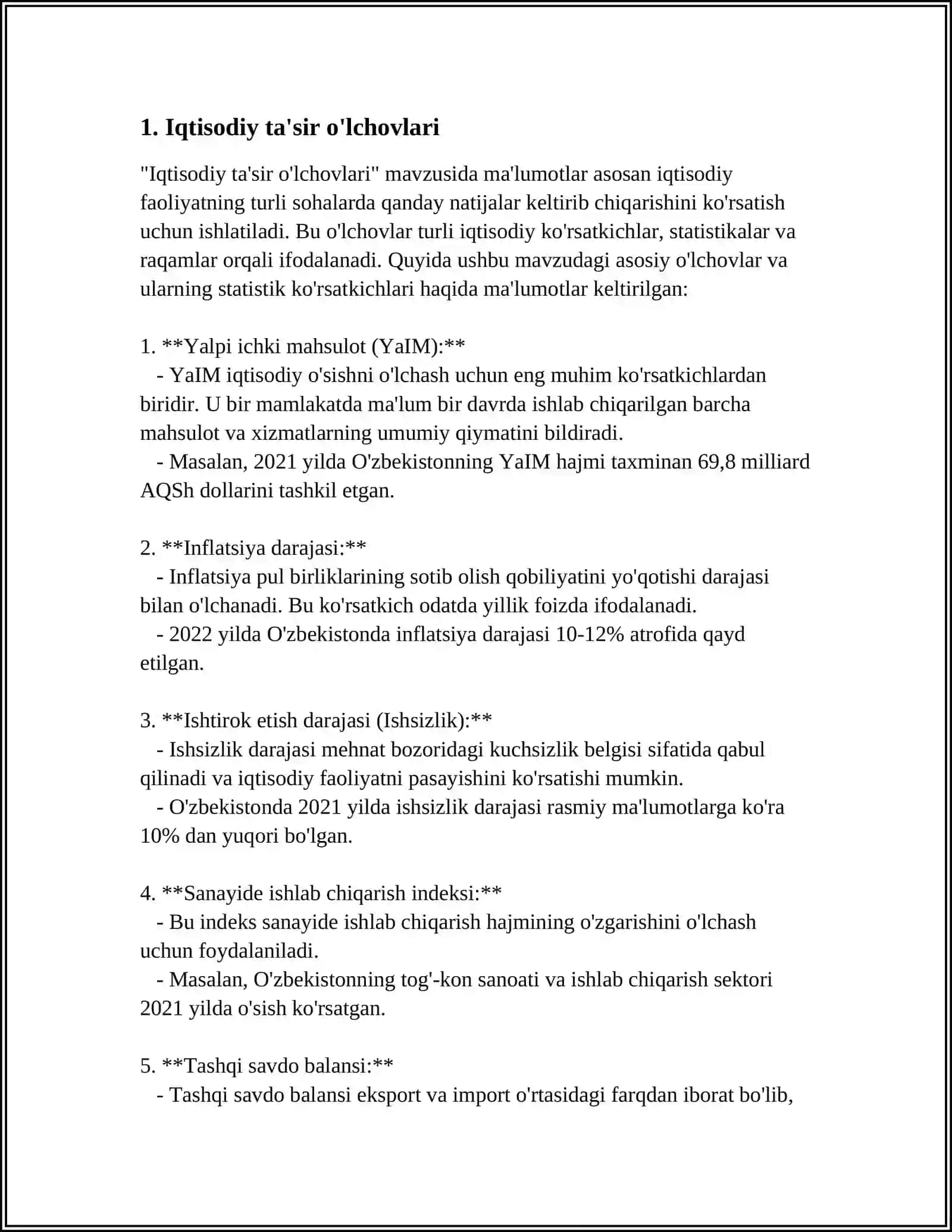 Iqtisodiy ta'sir o'lchovlari 3