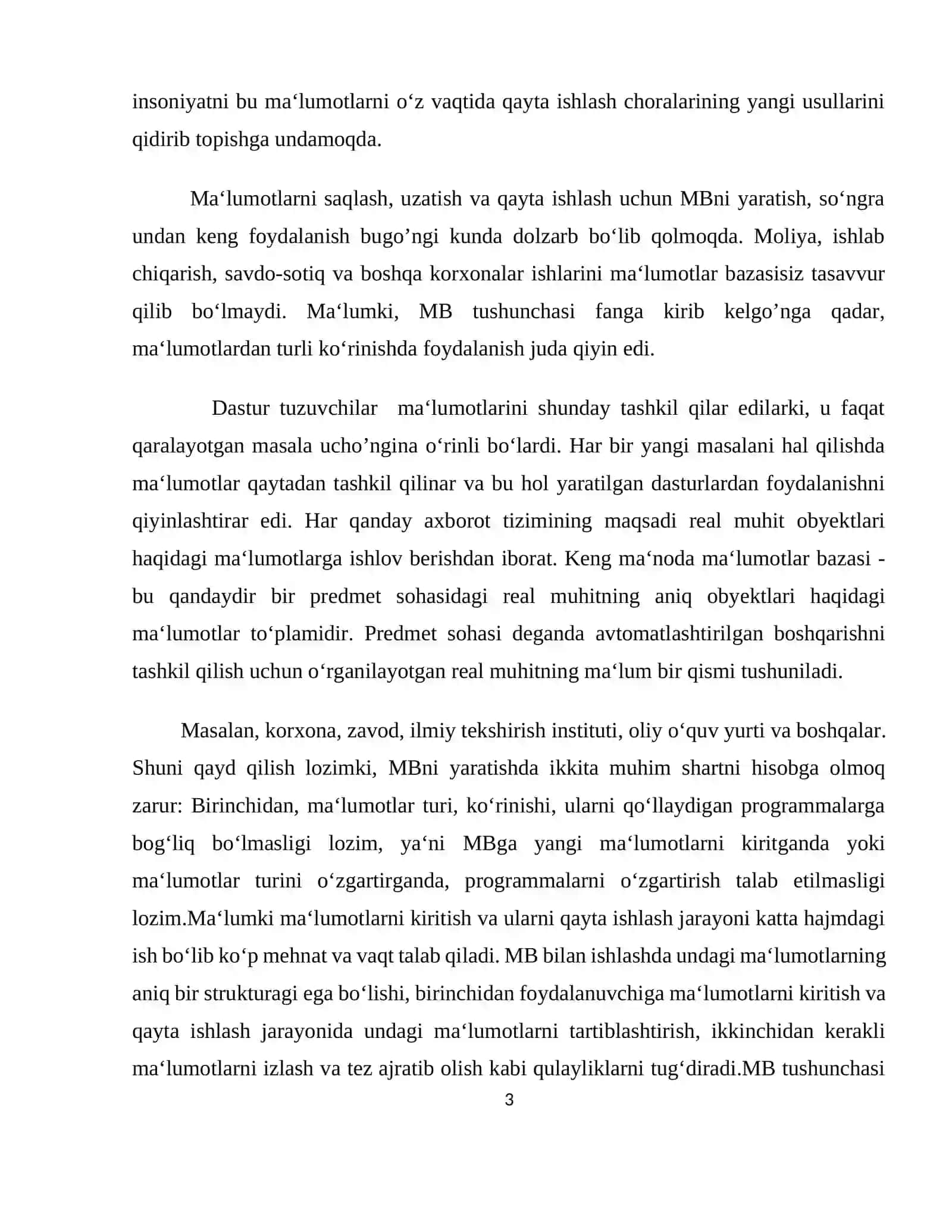 MA’LUMOTLAR BAZASI BOSHQARUV TIZIMLARI VA DASTURIY VOSITALAR 3