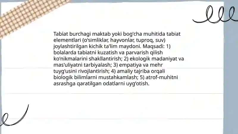 Bolalarda tabiat burchagi yashovchilarni parvarish qilishga oʻrgatish orqali tabiatga mehr tuygʻusini tarbiyalash 3