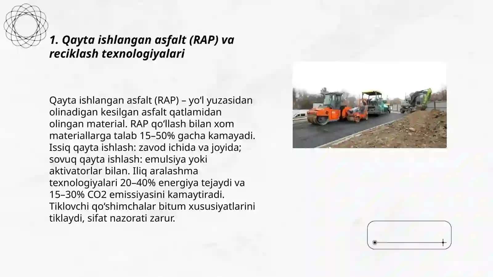Yo‘l qurilishi va ekspluatatsiyasida resurs tejovchitexnologiyalar 3