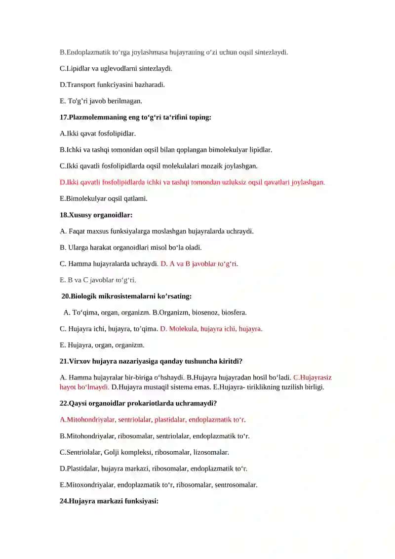 Tibbiy biologiya fanidan STOM-1-kurs talabalari uchun YAB test savollari 3