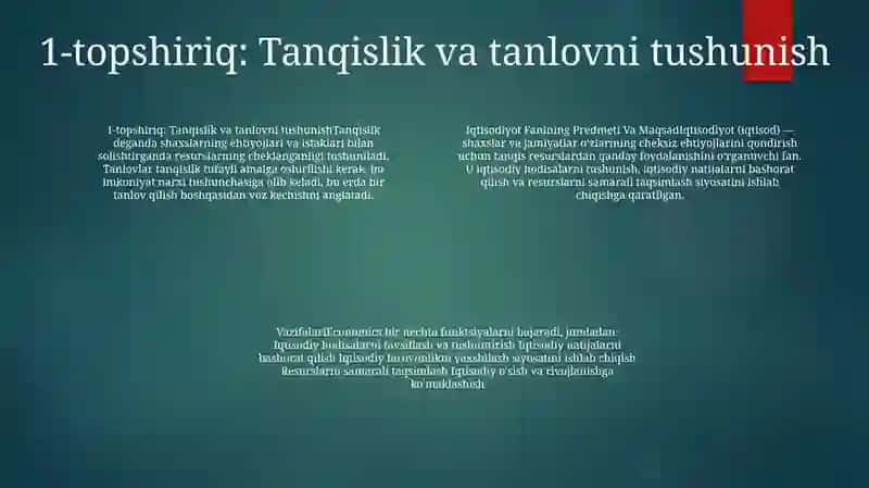 Iqtisodiyot Fanining Predmenti Va Maqsad, Vazifalari 3