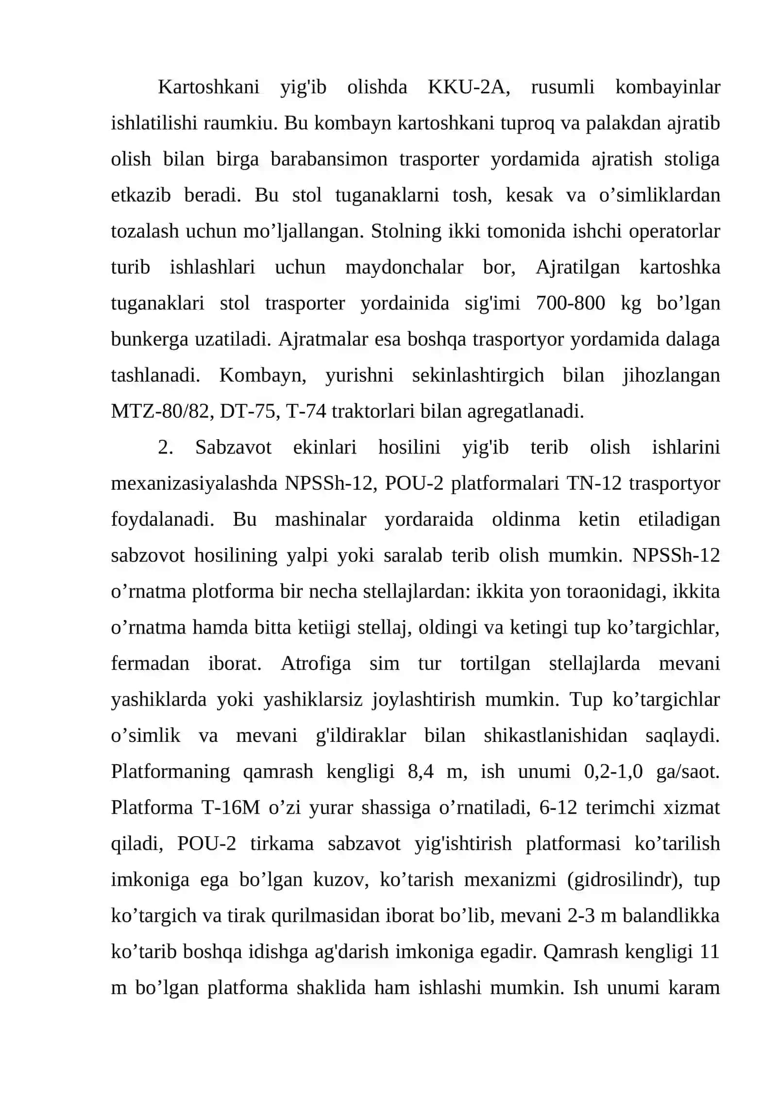 KARTOSHKA, SABZAVOT YIG’ISHTIRISH MASHINALARI 3