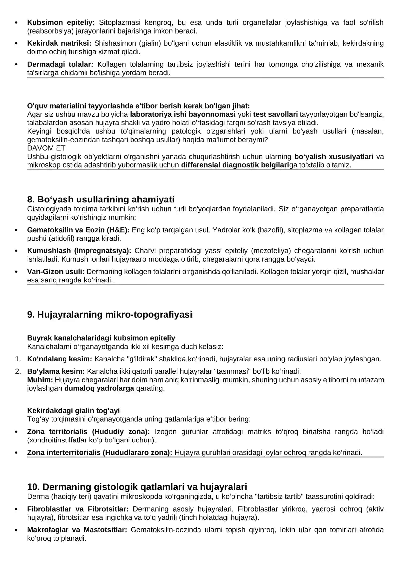 CHARVI PREPARATIDAGI YASSI EPITELIYNI BUYRAK KANALIDAGI KUBSIMON EPITELIYNI KEKIRDAK VA DERMA QAVAT HUJAYRALARI MIKROSKOPIK KO`RINISHINI O`RGANISH 3