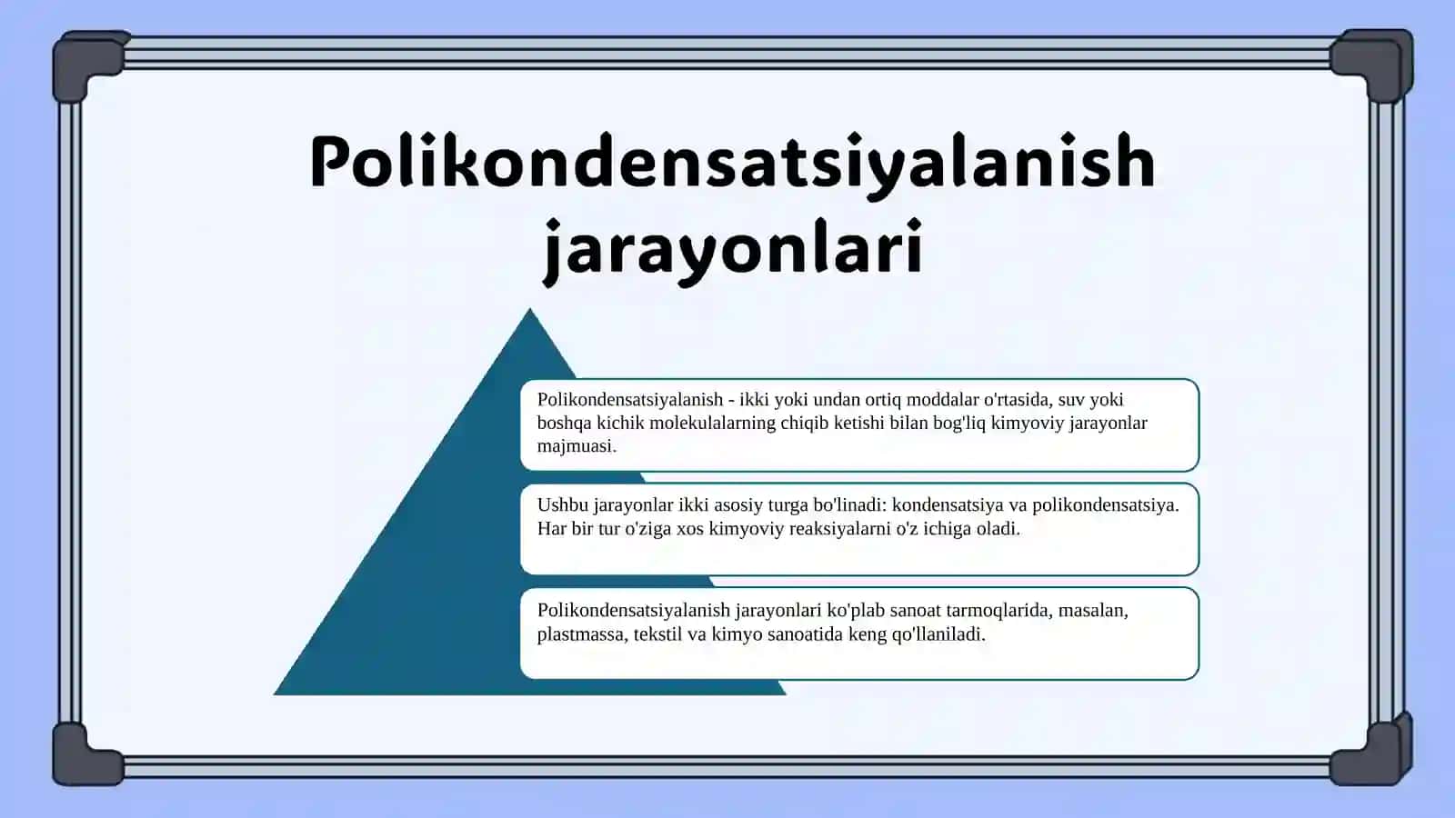 Polikondensatsiyalanish reaksiyalari va ularning asosiy qonunyatlari. 3