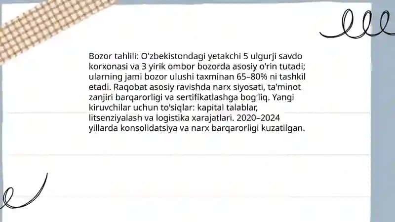O'zbekiston Respublikasi farmatsevtika bozorida yetakchi qilib kelayotgan ulgurji savdo faoliyati bilan shug'ullanuvchi korxonalar va omborxonalar faoliyati 3
