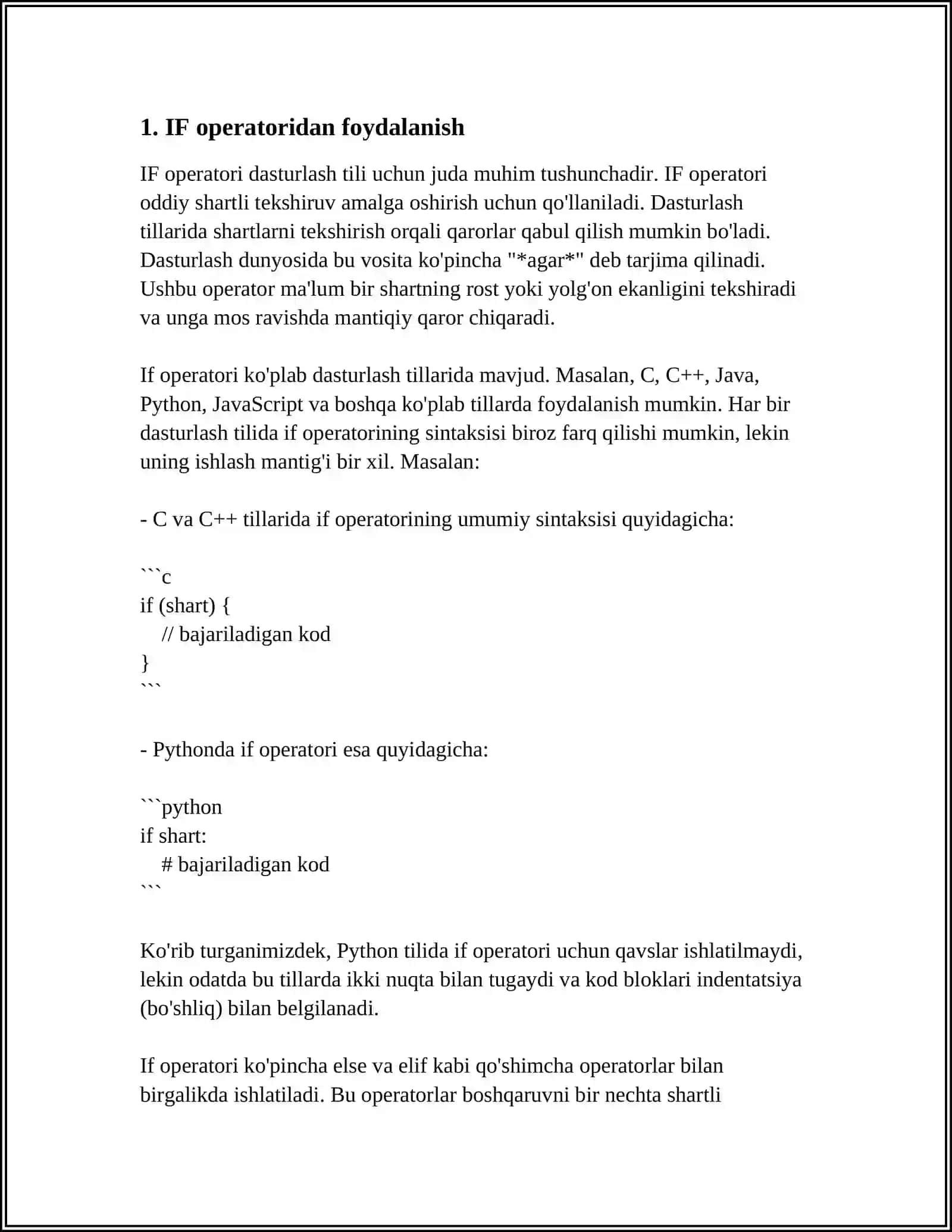 IF,ELSE,SWITCH STRUKTURASI BILAN ISHLASH 3