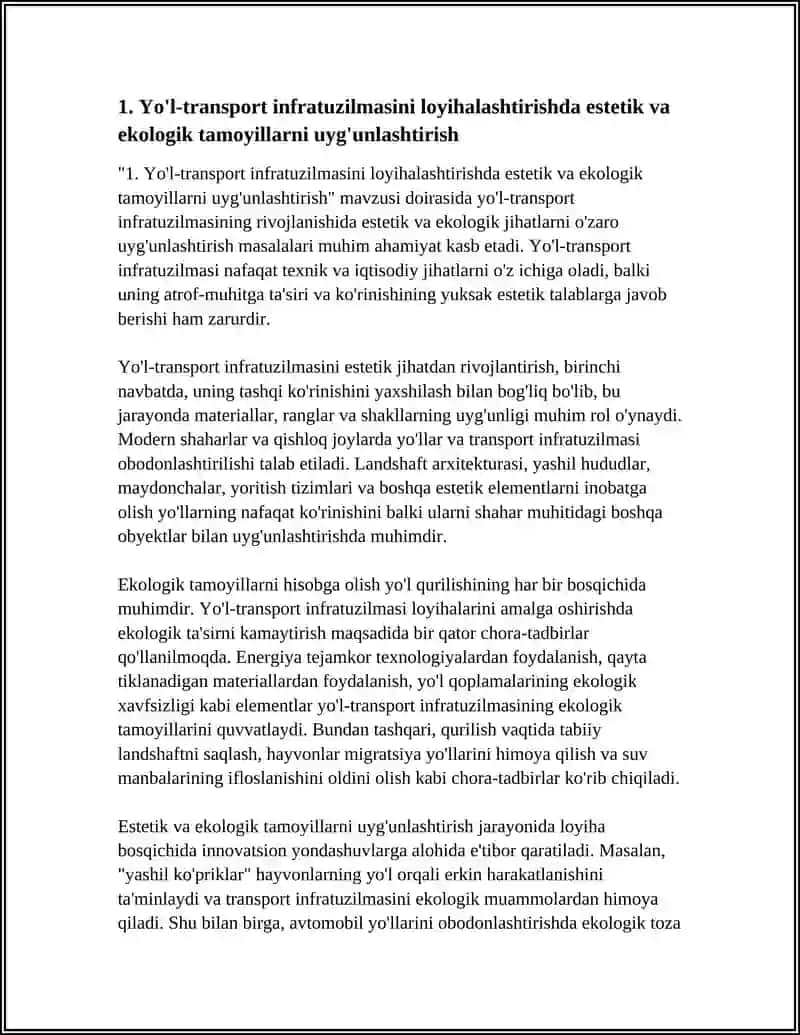YO'L-TRANSPORT TUZILISHINI RIVOJLANISHIDA ESTETIK VA EKOLOGIK JIHATLARNI UYG'UNLASHUVI 3