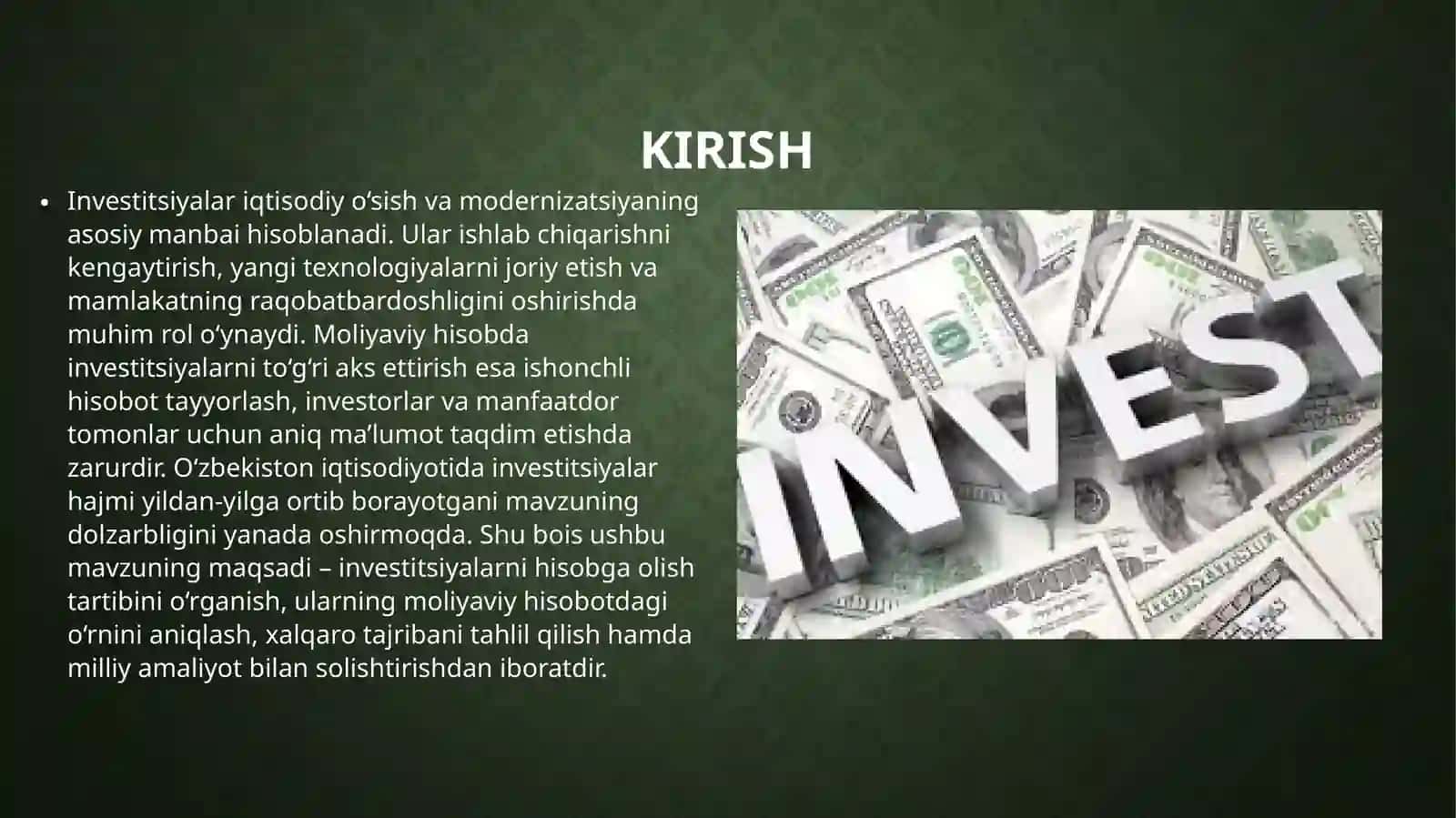 Investitsiyalar hisobi  ✂️ 3