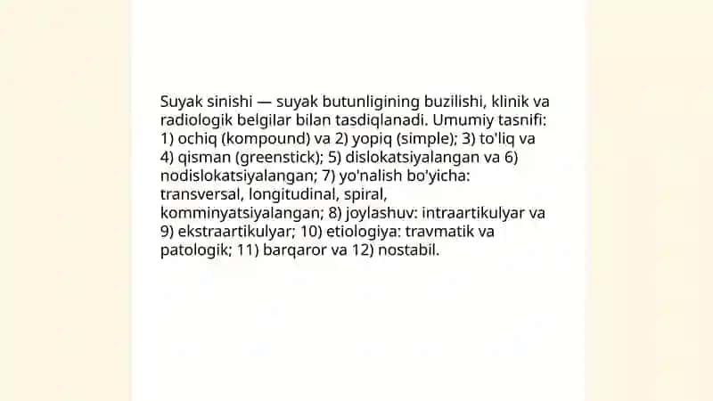 Suyaklarning sinishi sinishlarning tasnifi 3