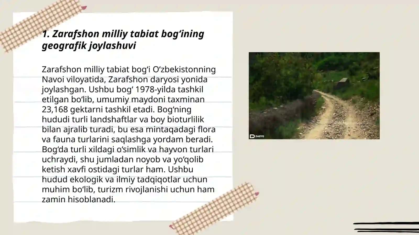 Zarafshon milliy tabiat bog‘i va geografik xususiyatlari joylashish hududi bilan tanishish 3
