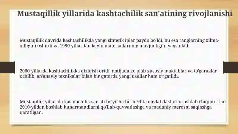 Mustaqillik yillarida kashtachilik san'ati 3