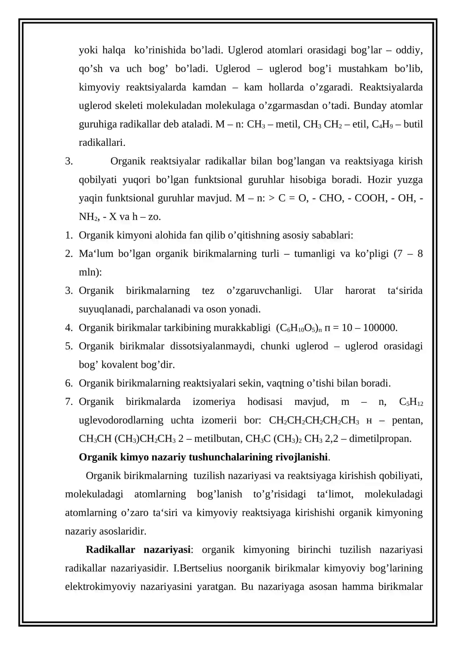 ORGANIK KIMYO FANI, UNING RIVOJLANISH TARIXI, MUSTAQIL FAN SIFATIDA AJRALIB CHIQISH SABABLARI 3