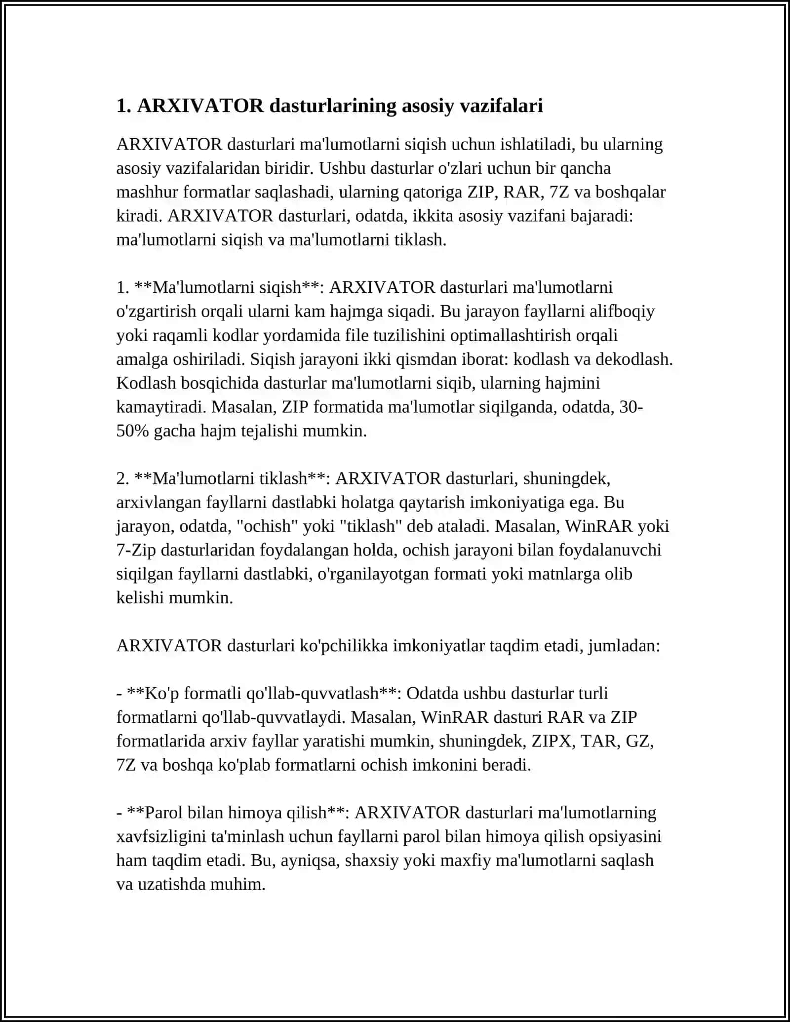 ARXIVATOR DASTURLA VA ULARNING IMKONIYATLARI 3