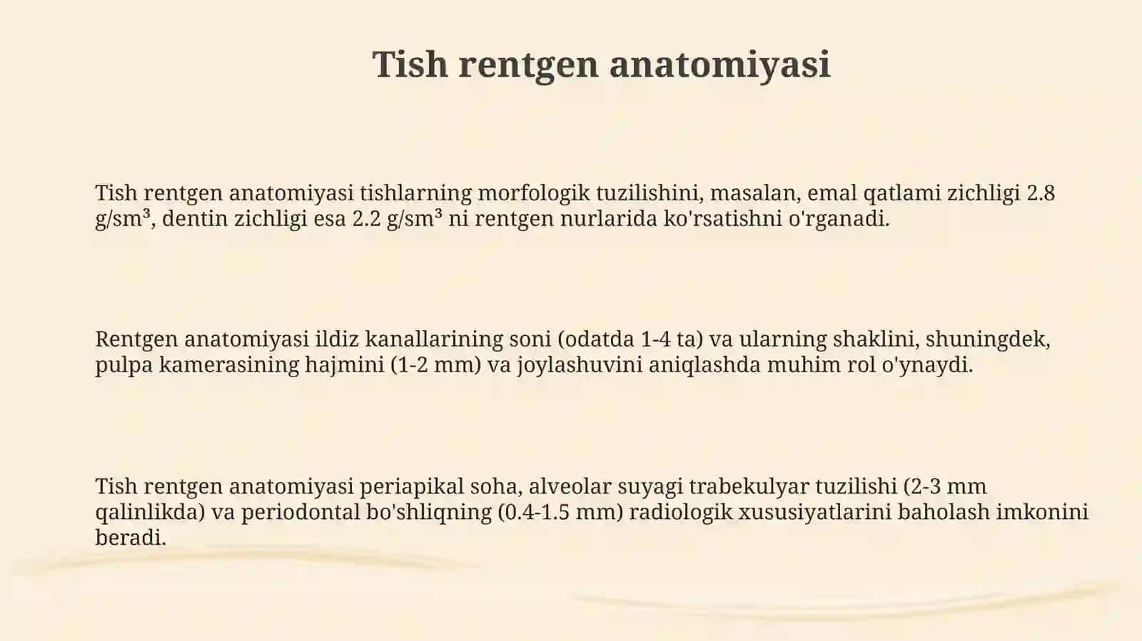 Tishlarning rentgen anatomiyasi. Prikus va tish rakkiyotidagi an'omaliyalar 3