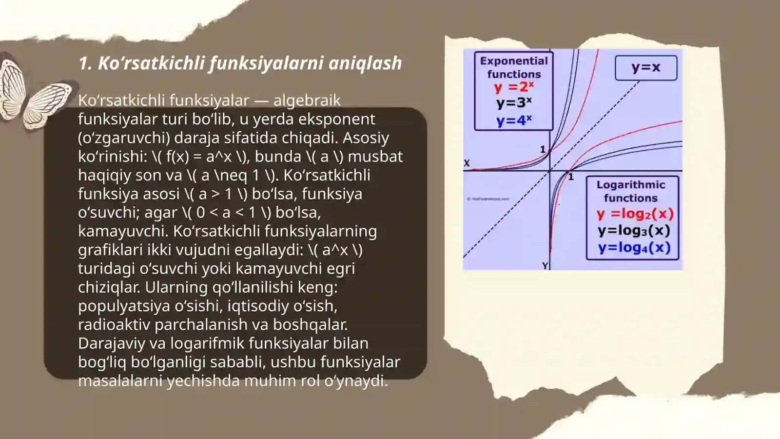 Koʻrsatkichli va logarifmik funksiyalar 3