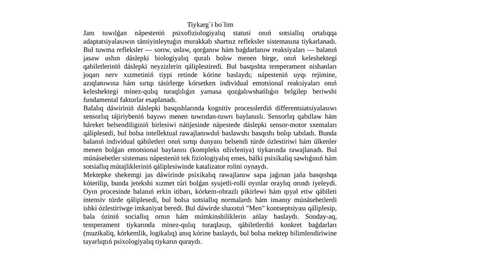 Jas da`wirler psixologiyasi Jan`a tuwilg`an na`restelerdin` reflyeksiyalari temperamentleri ha`m qa`bilyetleri 3