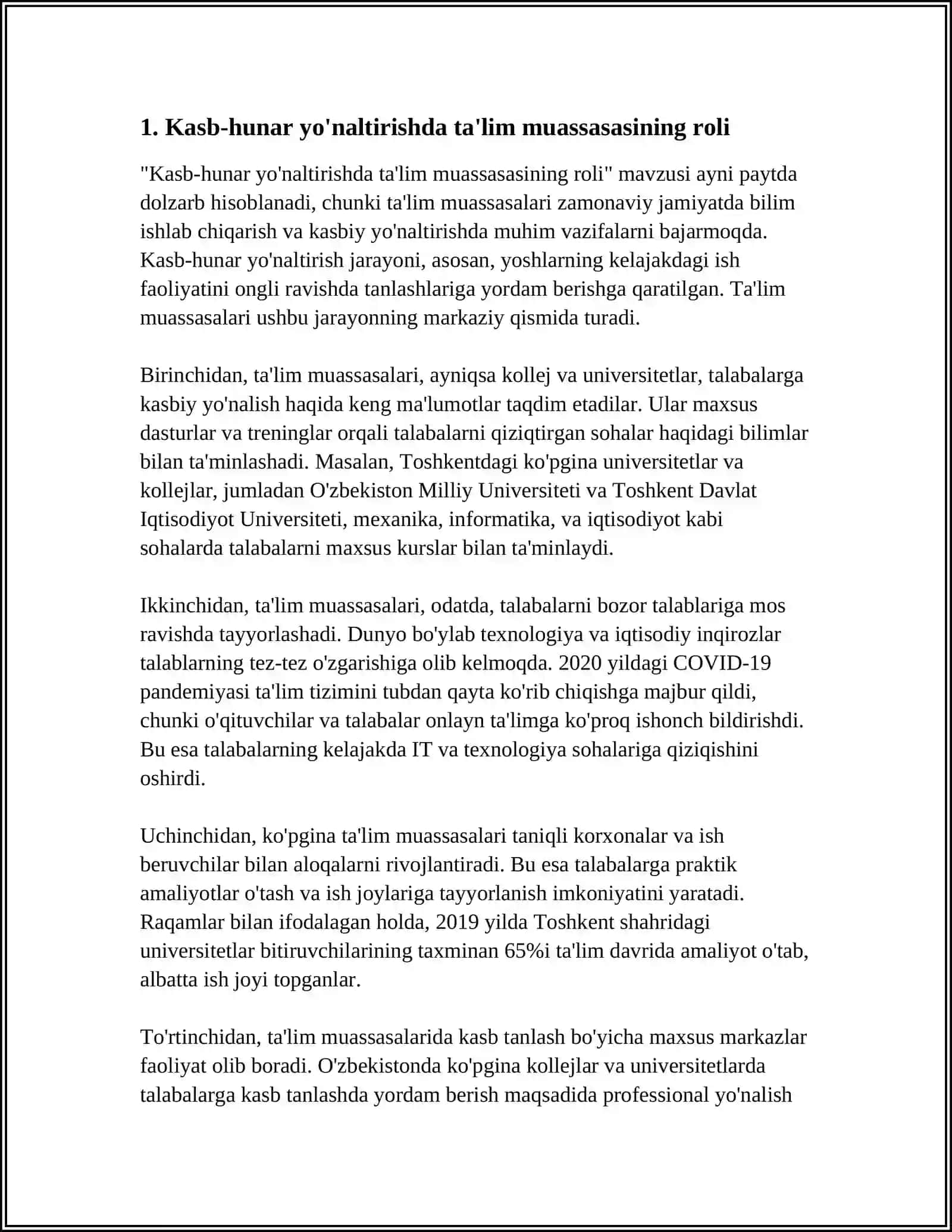 KASB-HUNARGA YO‘NALTIRISH BO‘YICHA TA’LIM MUASSASASI JAMOASINING FAOLIYATI BOYICHA MARUZA TAYYORLASH 3