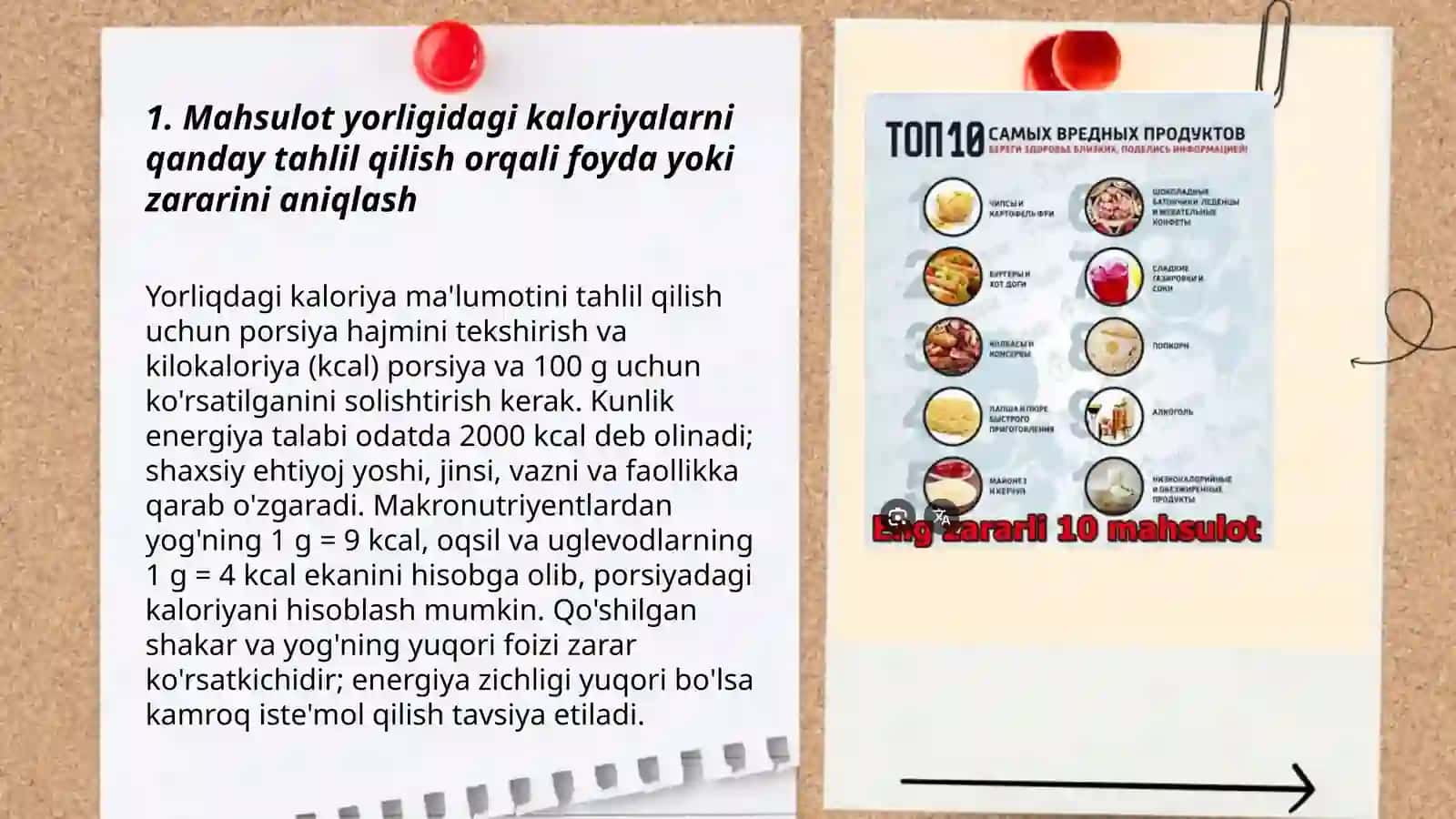 Oziq ovqat mahsulotlarining tarkibi foydali yoki zararliligini yorliqlari orqali aniqlash 3