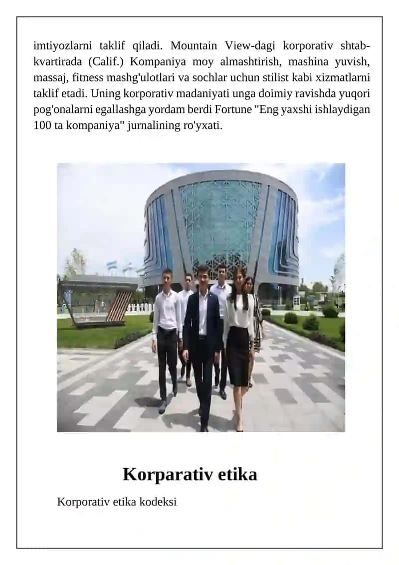 Korparativ madaniyat. Korparativ etika. Korparativ madaniyat turlari 3