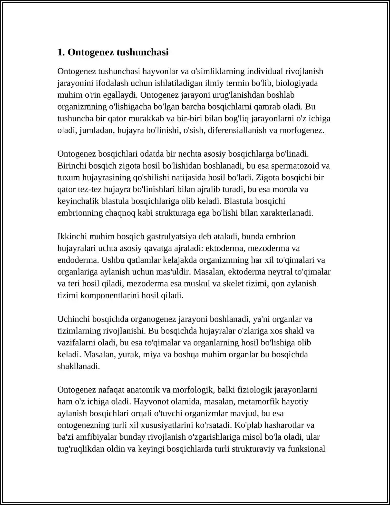 ONTOGENEZDA FILOGENEZNING TAKRORLANISHI TO'G'RISIDAGI TAHLIL 3