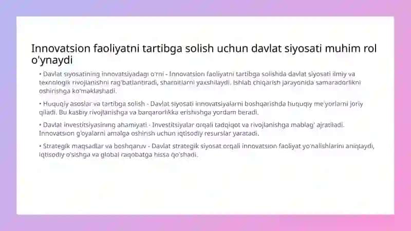 Innovatsion faoliyatni davlat tomonidan tartibga solinishi 3
