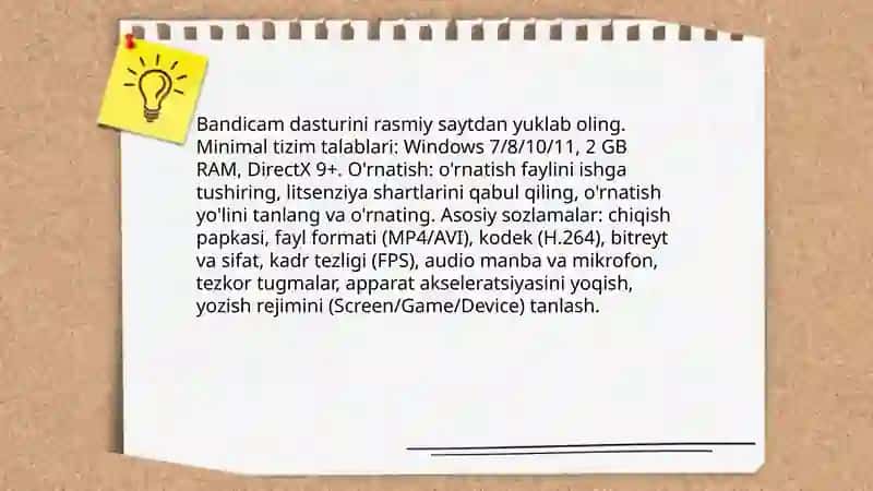 Bandicam dasturida video ishlanmalar yaratish va video materiallarni tahrirlash 3