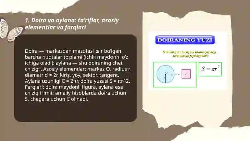 Doira va aylana, aylana markazi, radiusi, diametri 3
