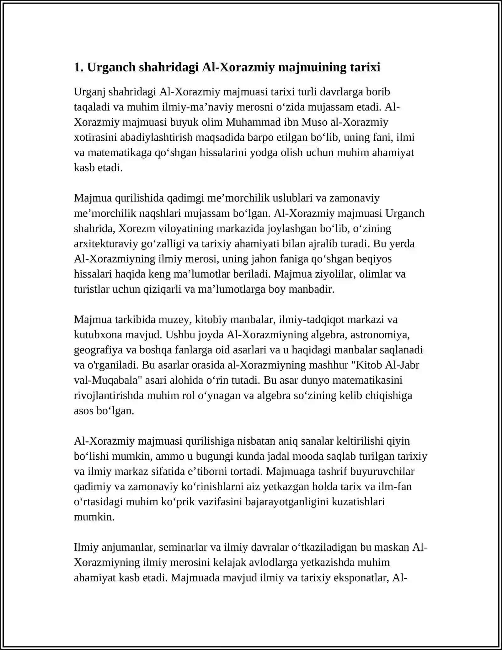 URGANCH SHAXRIDAGI AL'XORAZMIY MAJMUASI ARXITETURASINI O'RGANISH 3