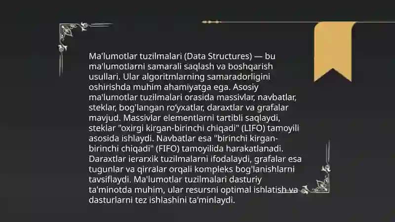 Ma'lumotlar tuzilmalari (Data Structures) 3