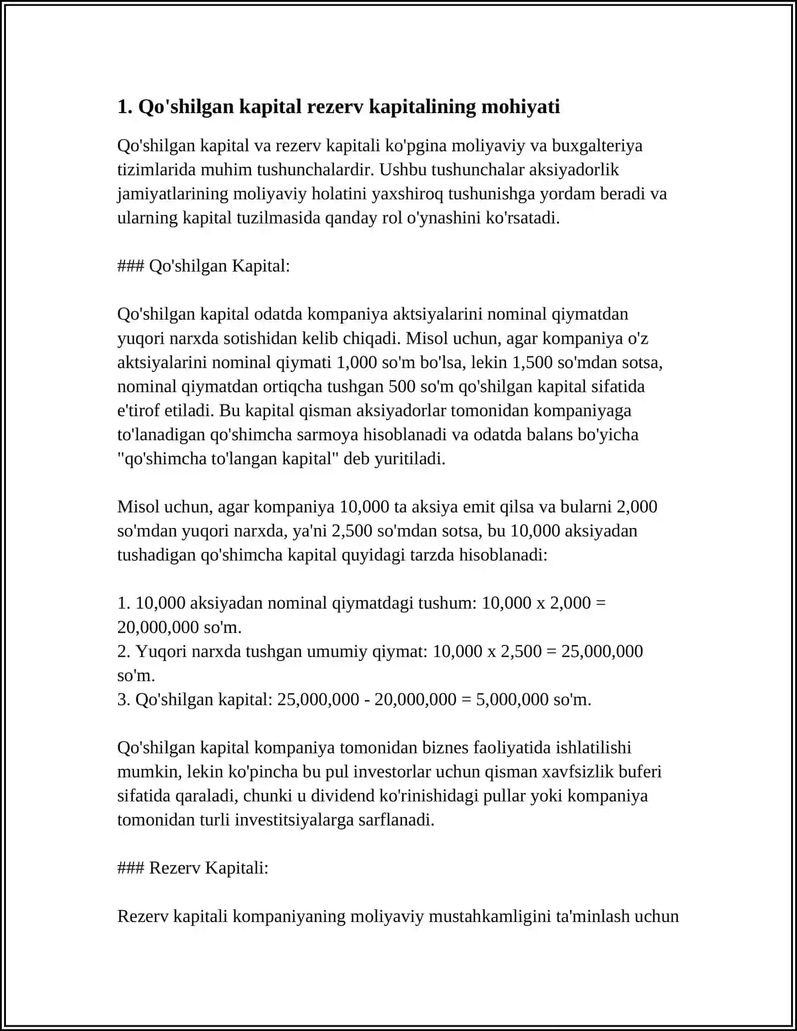 Qo'Shilgan Kapital Rezerv Kapitali va Taqsimlanmagan Foyda (Qoplanmagan Zarar) ni Tekshirish 3