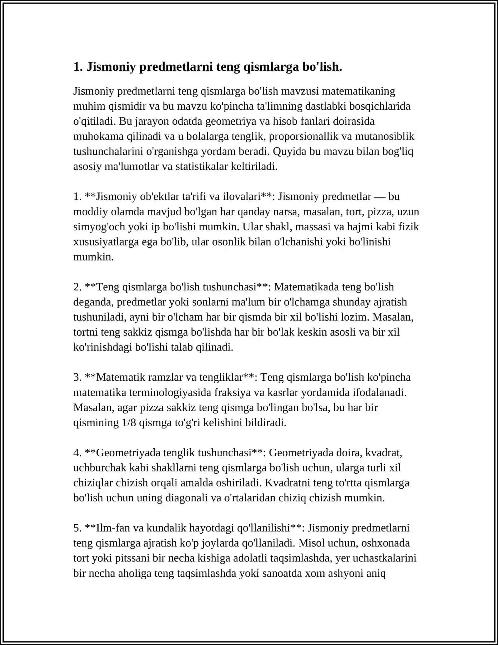 Jismoniy predmetlarni teng qismlarga bo'lish 3