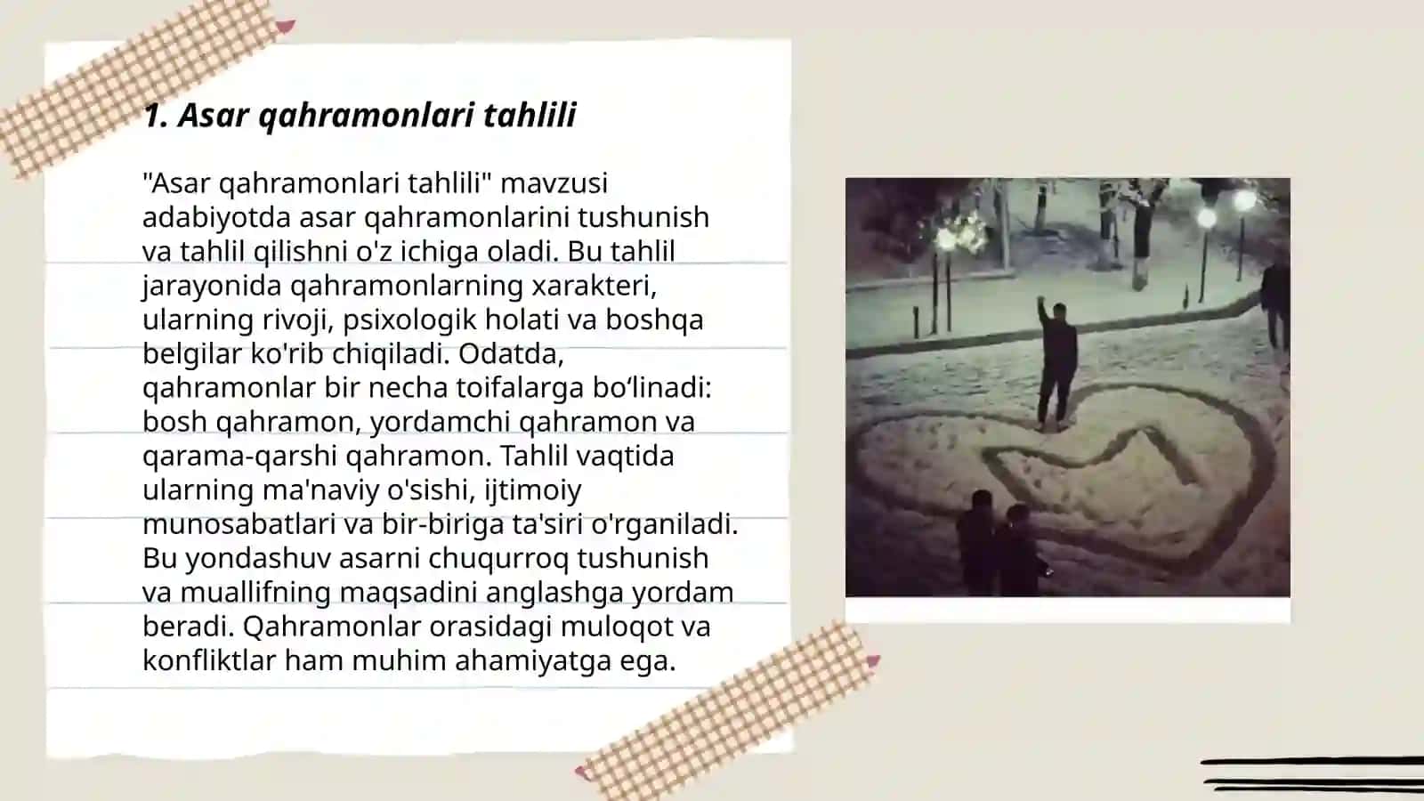 Asar qahramonlari ro'llarini taqsimlash hamda she'r va qo'shiqlarni tanlash texnikasi 3